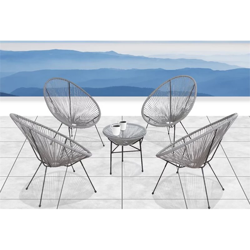 Living Source International 5-Piece Modern Metal & Wicker Outdoor Set in Gray
