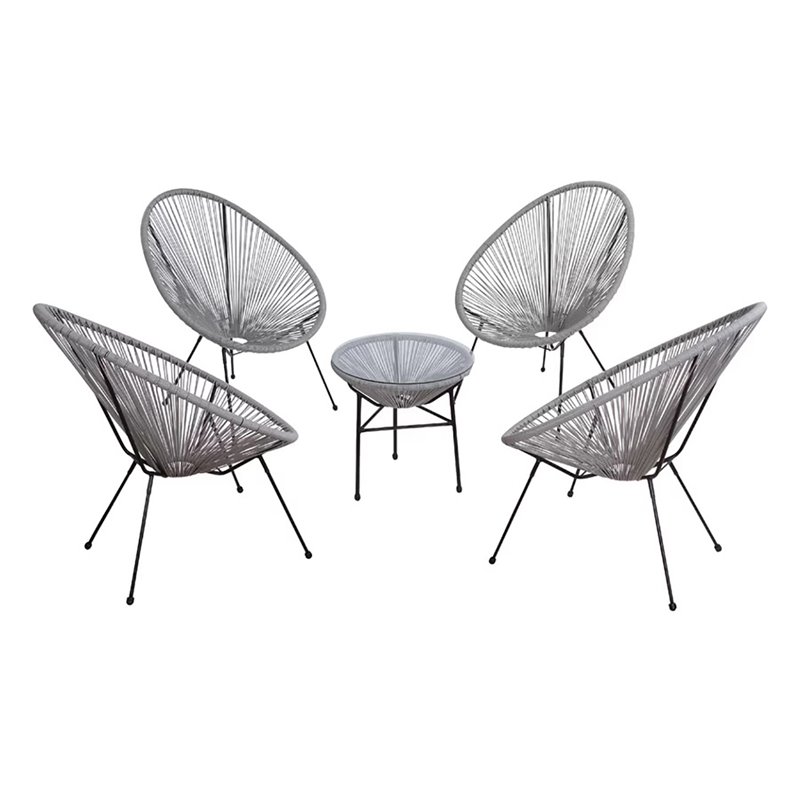 Living Source International 5-Piece Modern Metal & Wicker Outdoor Set in Gray