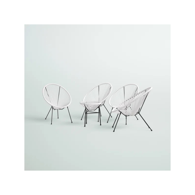 Living Source International 5-Piece Modern Metal & Wicker Outdoor Set in White