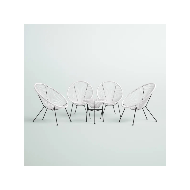 Living Source International 5-Piece Modern Metal & Wicker Outdoor Set in White