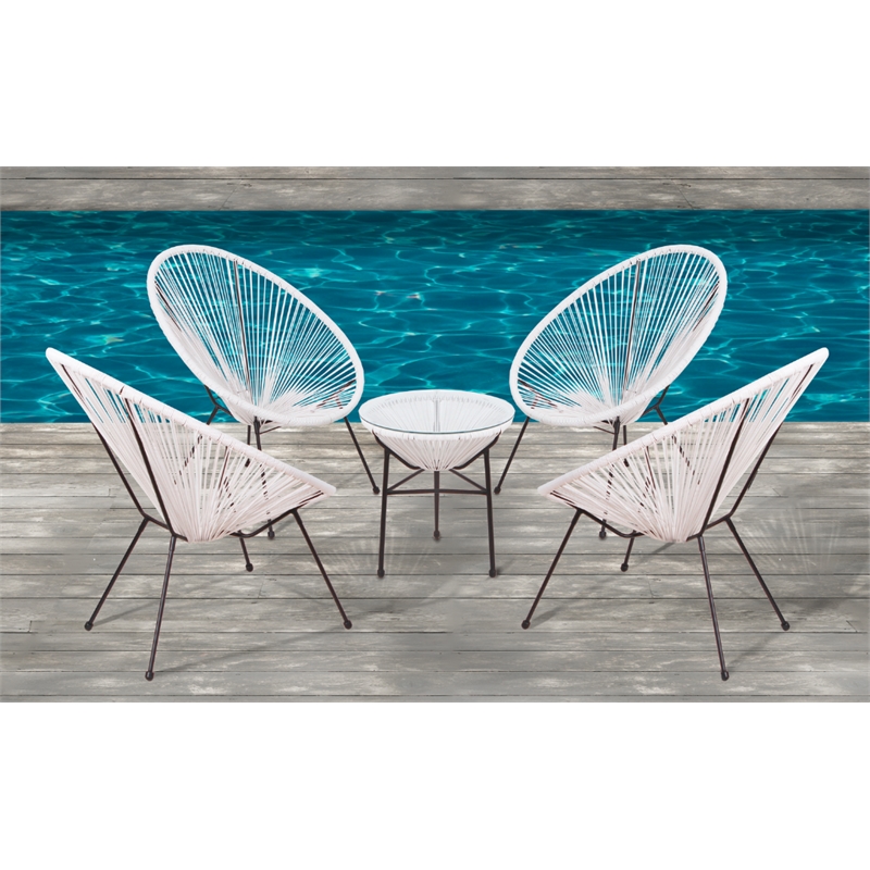 Living Source International 5-Piece Modern Metal & Wicker Outdoor Set in White