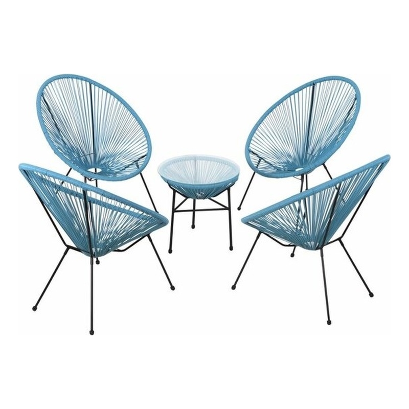 Living Source International 5-Piece Modern Metal & Wicker Outdoor Set in White