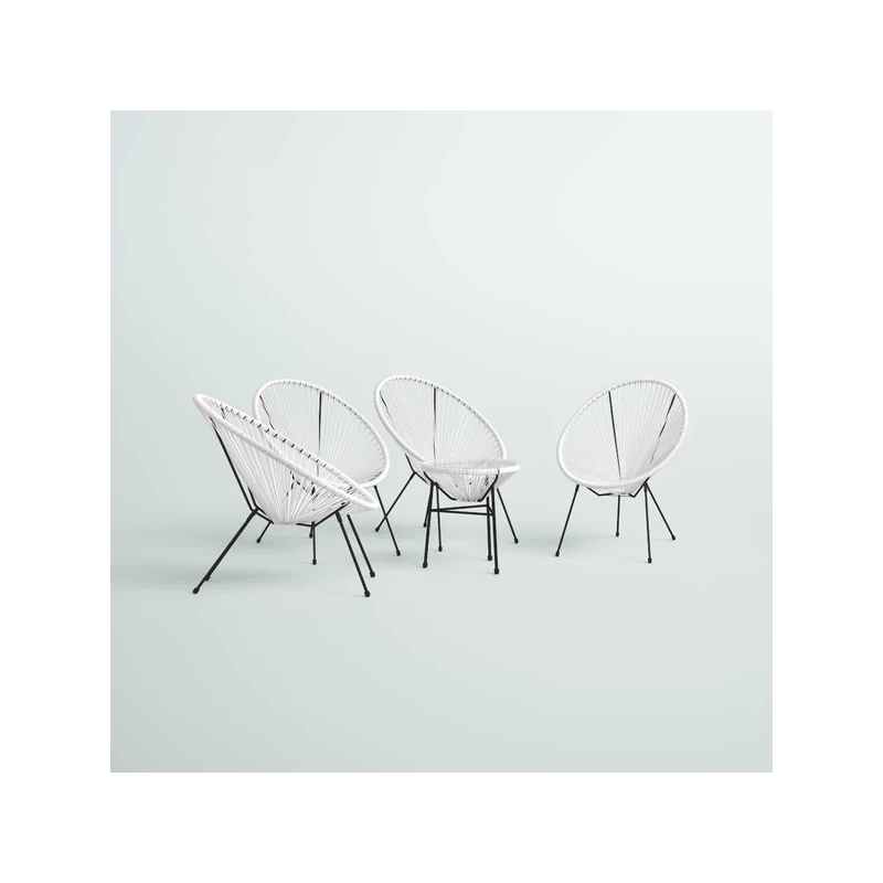 Living Source International 5-Piece Modern Metal & Wicker Outdoor Set in White