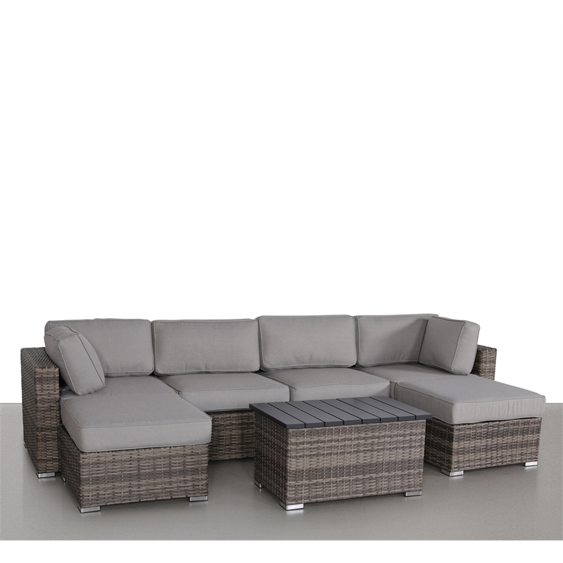 Living Source International 7-Piece Wicker / Rattan Sectional Set in Gray Finish