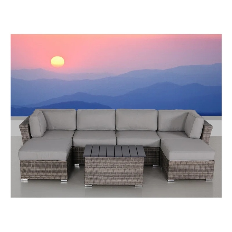 Living Source International 7-Piece Wicker / Rattan Sectional Set in Gray Finish