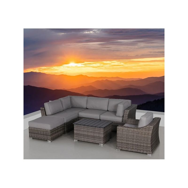 Living Source International 7-Piece Wicker / Rattan Sectional Set in Gray
