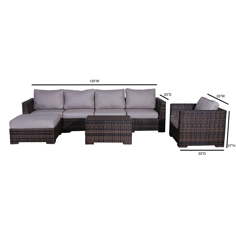 Living Source International 4-piece Wicker Sectional Set w/Cushions - Espresso