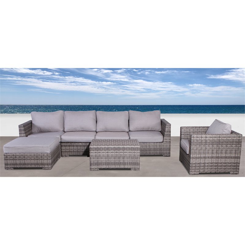 Living Source International 4-piece Wicker Sectional Set with Armchair in Gray
