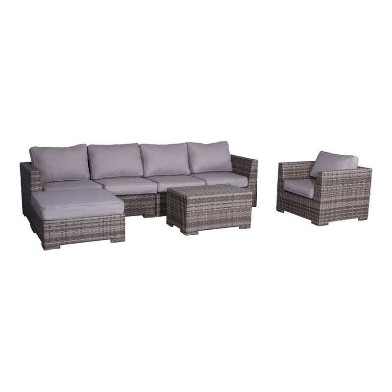 Living Source International 4-piece Wicker Sectional Set with Armchair in Gray