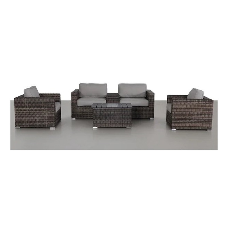 Living Source International 6-Piece Wicker / Rattan Sectional Set in Espresso