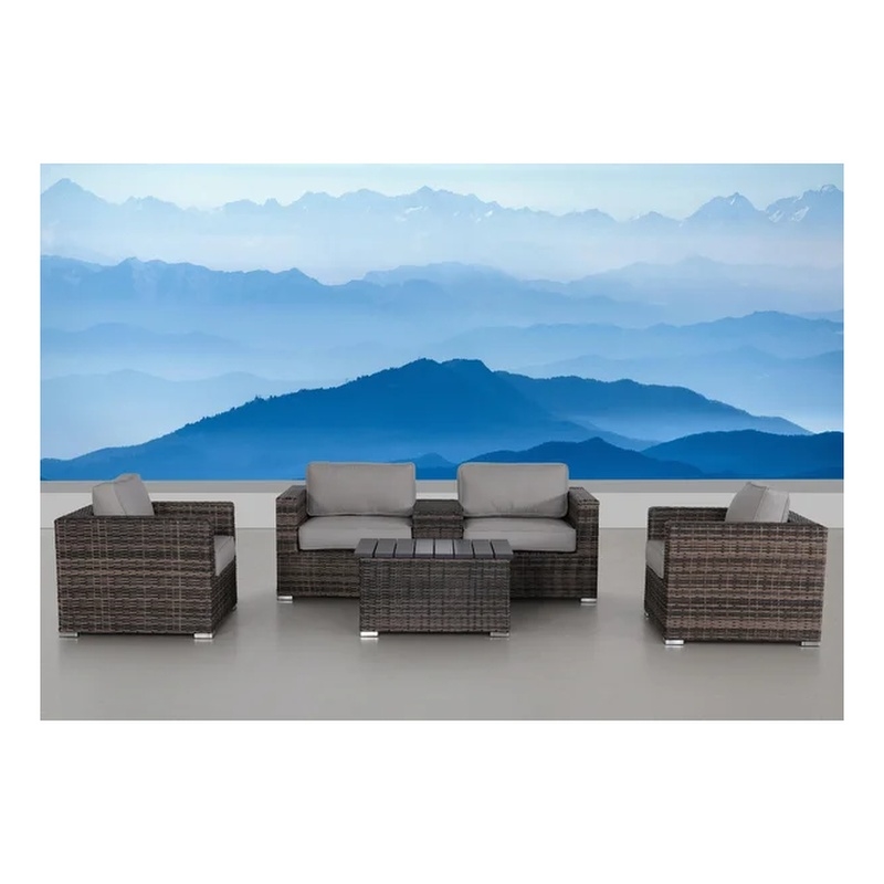 Living Source International 6-Piece Wicker / Rattan Sectional Set in Espresso