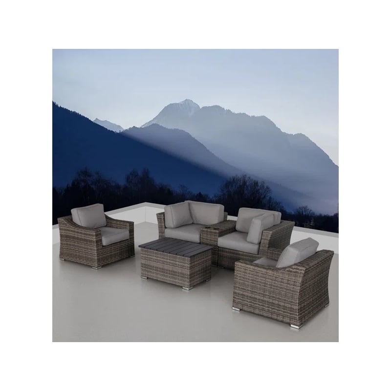 Living Source International 6-Piece Wicker / Rattan Sectional Set in Gray