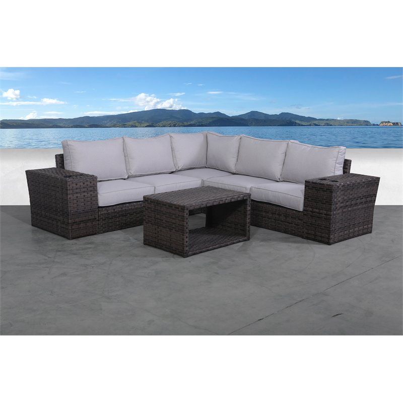 Living Source International 8-piece Rattan Sectional Set plus Cushion - Espresso