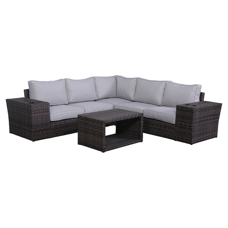 Living Source International 8-piece Rattan Sectional Set plus Cushion - Espresso