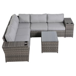 living source international 8-piece rattan sectional set with cup table in gray