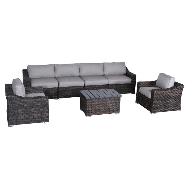 Living Source International 7-Piece Rattan Sectional Set with Cushion - Espresso