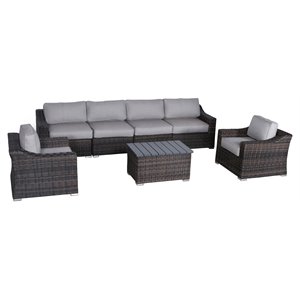 living source international 7-piece rattan sectional set with cushion - espresso