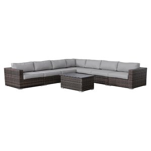 living source international 8-piece rattan sectional set with cushion - espresso