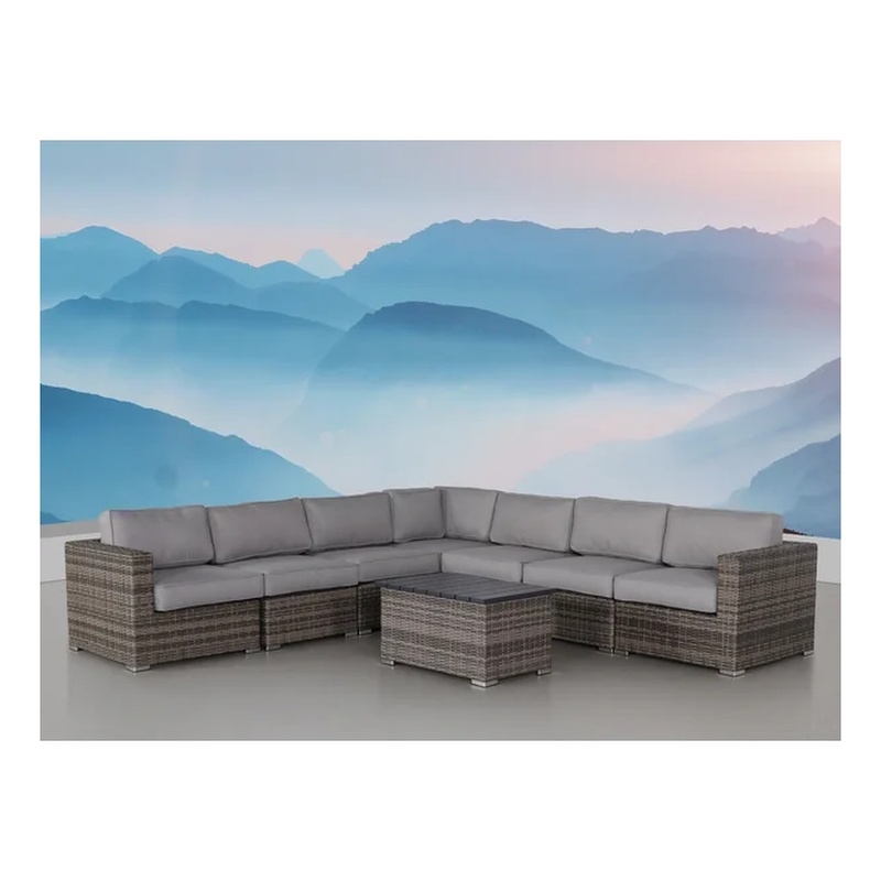 Living Source International 8-Piece Wicker / Rattan Sectional Set in Gray