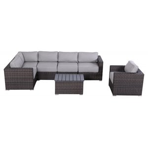 Living Source International Rattan Sectional Set w/ Cushions in Brown