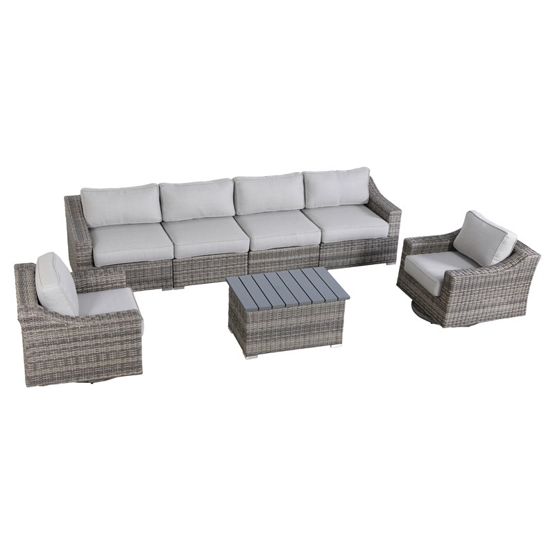 Living Source International 7-piece Wicker Sectional Set with Cushion - Gray