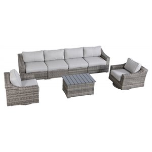 living source international 7-piece wicker sectional set with cushion - gray