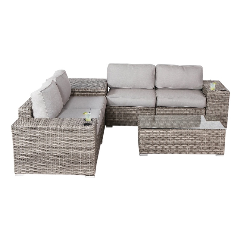 Living Source 8-Piece Wicker / Rattan Sectional Set w/ Cup Holder Table in Gray