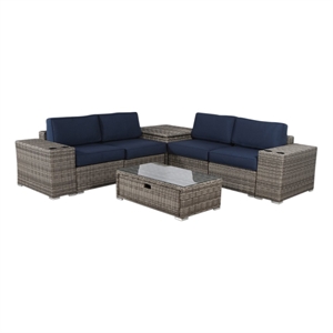 Living Source Intl 8-piece Wicker / Rattan Sectional Set w/ Cushions in Navy