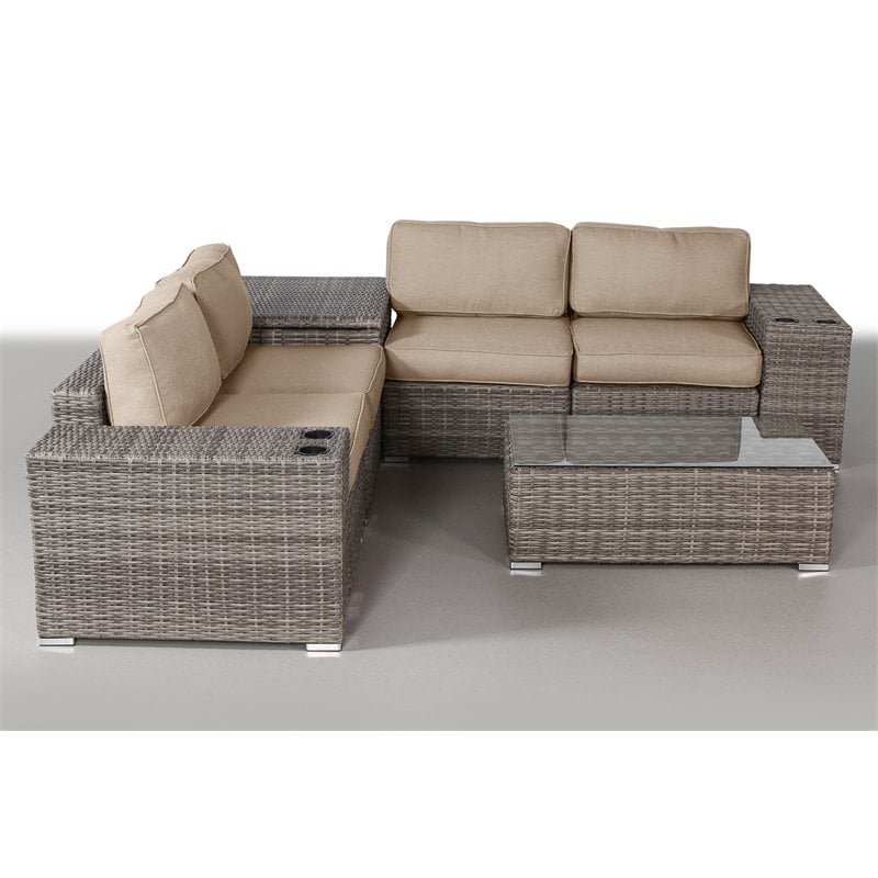 Living Source International 8-piece Rattan Sectional Set with Cushions in Beige