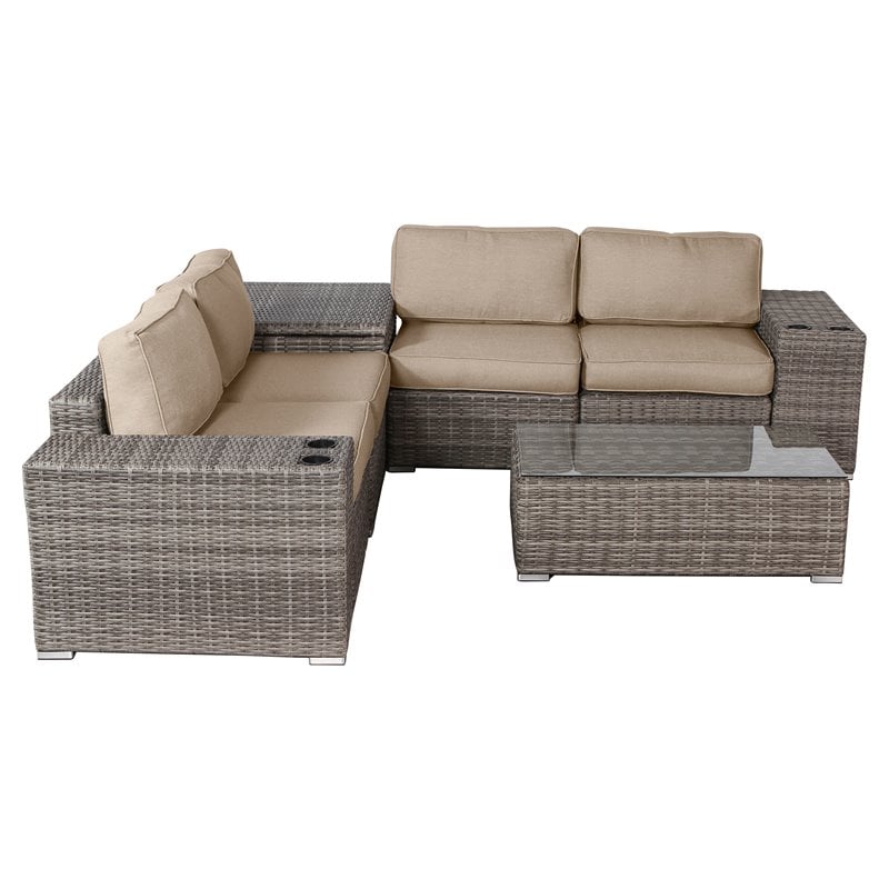 Living Source International 8-piece Rattan Sectional Set with Cushions in Beige