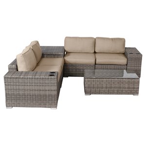 Living Source International 8-piece Rattan Sectional Set with Cushions in Beige