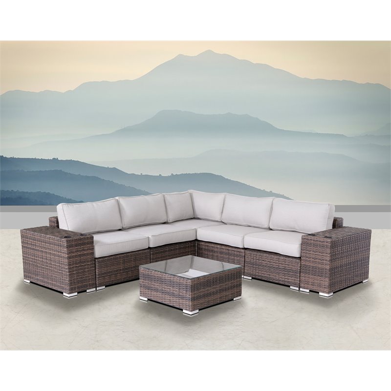 Living Source International 8-Piece Wicker Sectional Set with Cushions in Brown