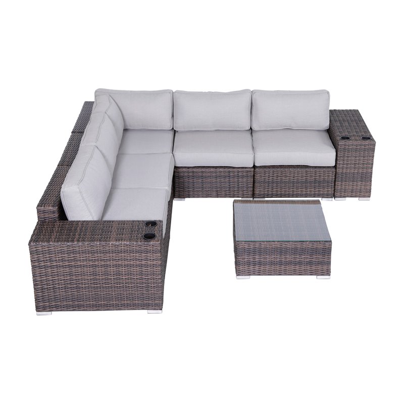Living Source International 8-Piece Wicker Sectional Set with Cushions in Brown