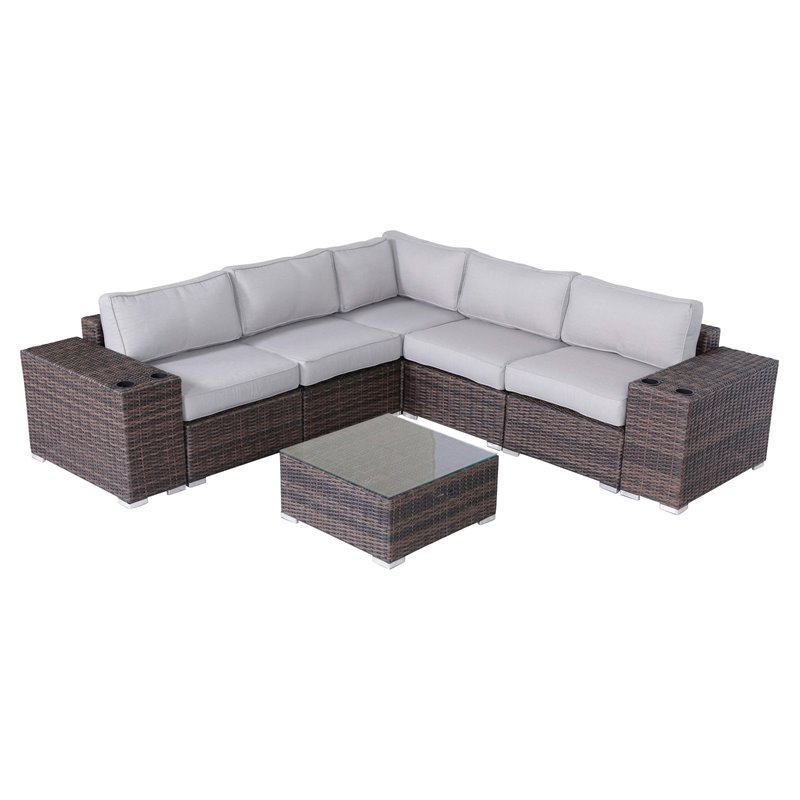 Living Source International 8-Piece Wicker Sectional Set with Cushions in Brown