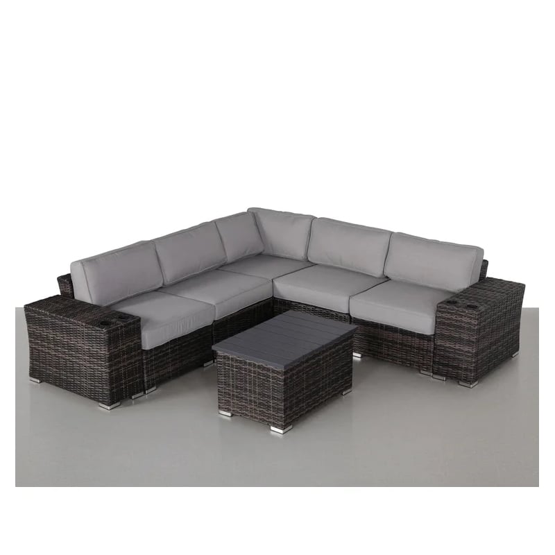 Living Source International 8-Piece Sectional Set w/Plush Cushions in Espresso