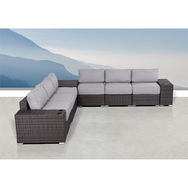 Living Source International 9-Piece Sectional Set w/ Cushions - Brown