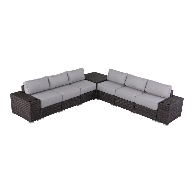 Living Source International 9-Piece Sectional Set w/ Cushions - Brown