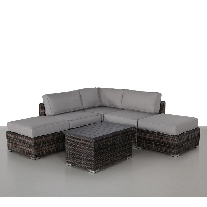 Living Source International 6-Piece Wicker / Rattan Sectional Set in Espresso
