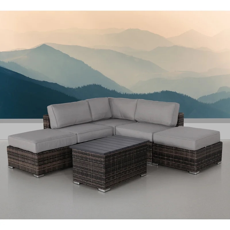 Living Source International 6-Piece Wicker / Rattan Sectional Set in Espresso