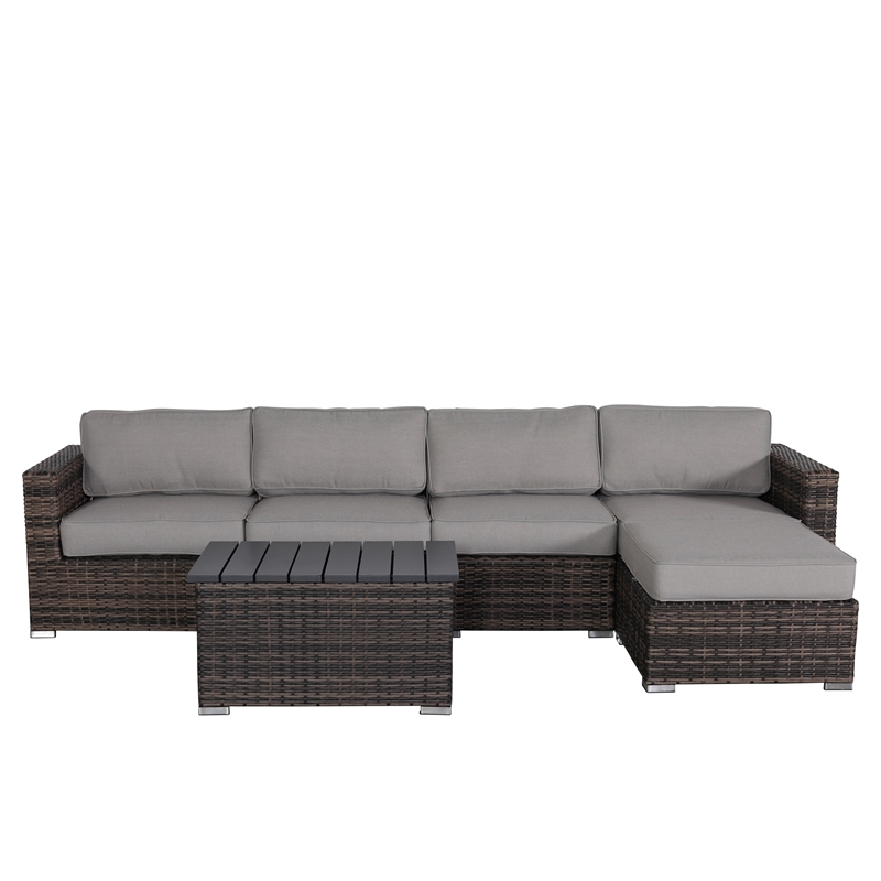 Living Source Intl 5-Piece Wicker / Rattan Sectional Seating Group in Espresso