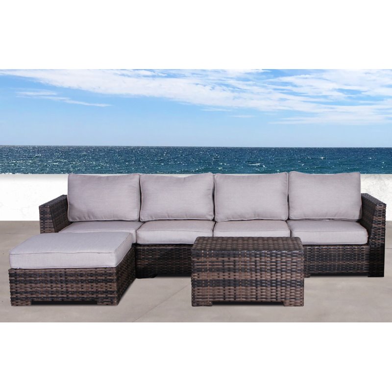 Living Source International 3-Piece Wicker Sectional Set with Cushion - Espresso