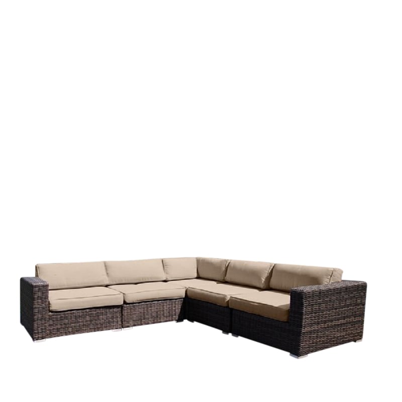 Living Source International 5-Piece Wicker/Rattan Sectional Set - Espresso/Beige