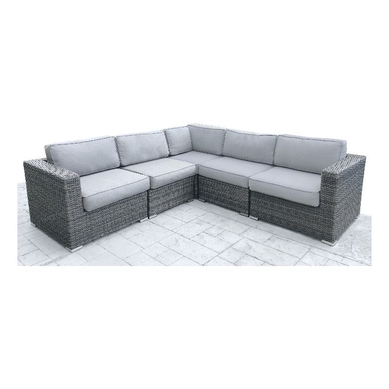 Living Source International 5-Piece Wicker/Rattan Sectional Set in Light Gray