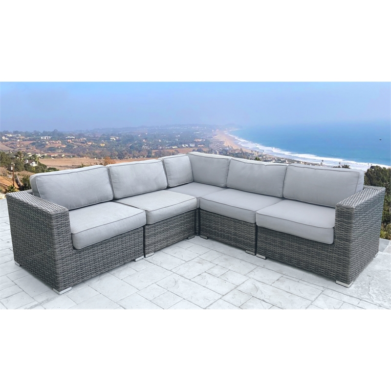 Living Source International 5-Piece Wicker/Rattan Sectional Set in Light Gray