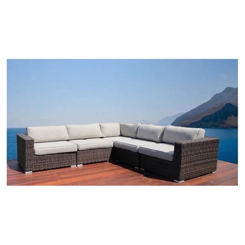 Living Source International 5-PC Wicker / Rattan Sectional Set in Espresso/Taupe