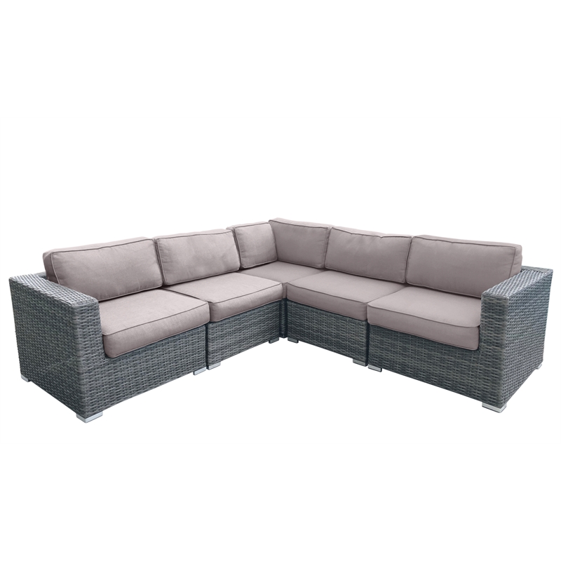 Living Source International 5-PC Wicker / Rattan Sectional Set in Espresso/Taupe