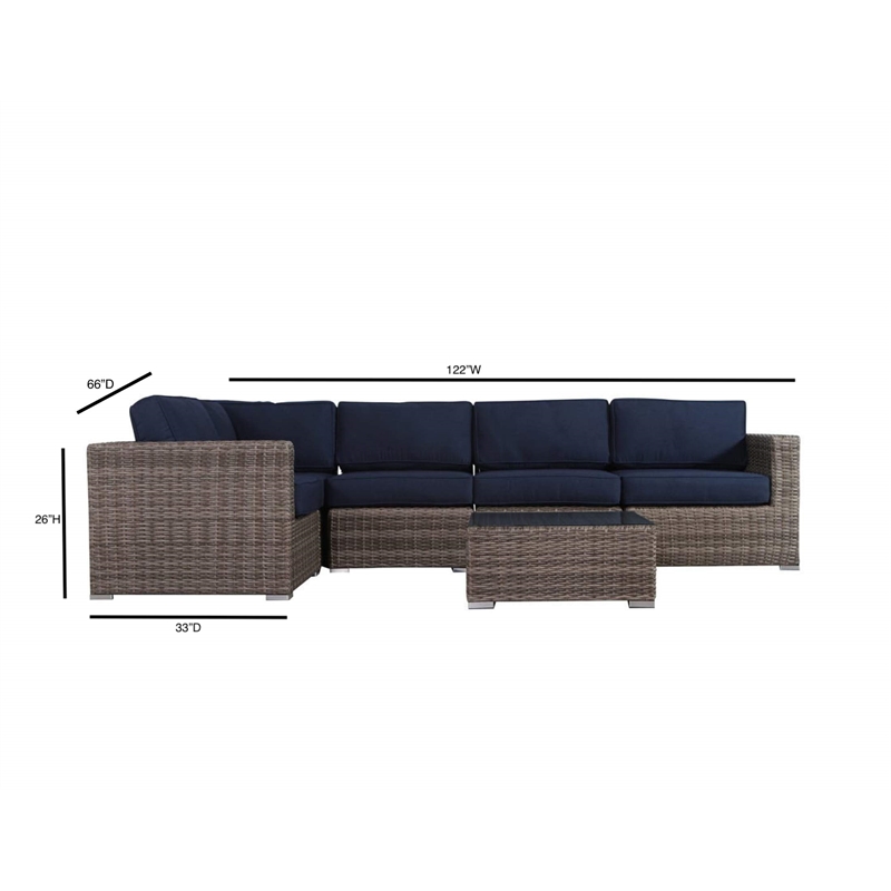 Living Source International 6-Piece Wicker Sectional Set in Gray/Navy Blue