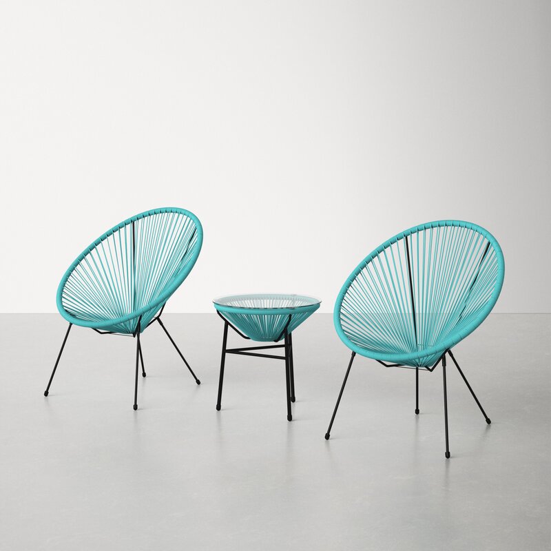 Living Source International 3-Piece Metal and Wicker Seating Group in Aqua Blue