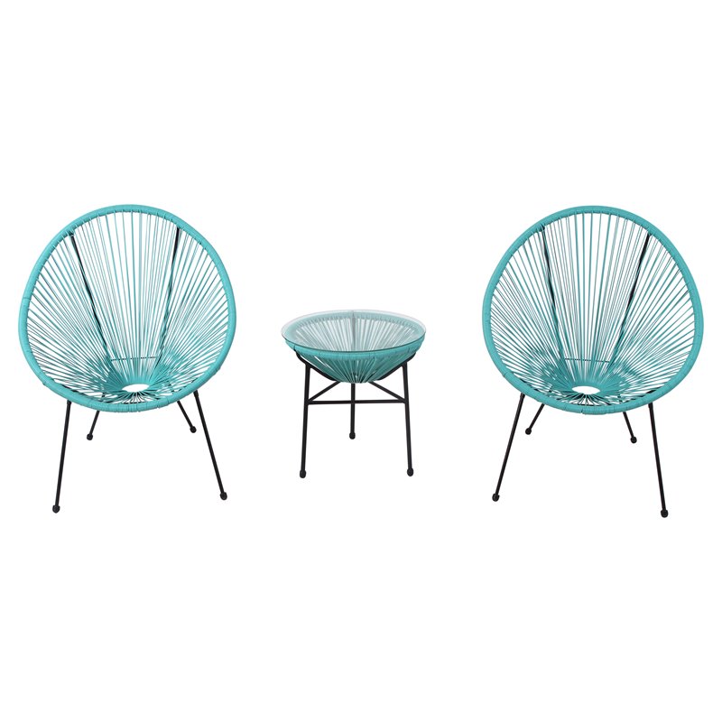 Living Source International 3-Piece Metal and Wicker Seating Group in Aqua Blue