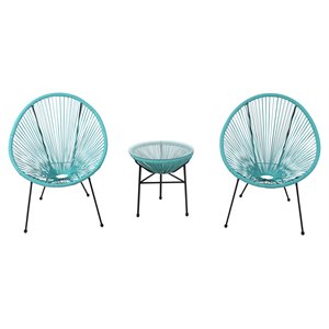 living source international 3-piece metal and wicker seating group in aqua blue